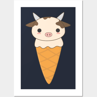 Kawaii Cute Cow Ice Cream T-Shirt Posters and Art